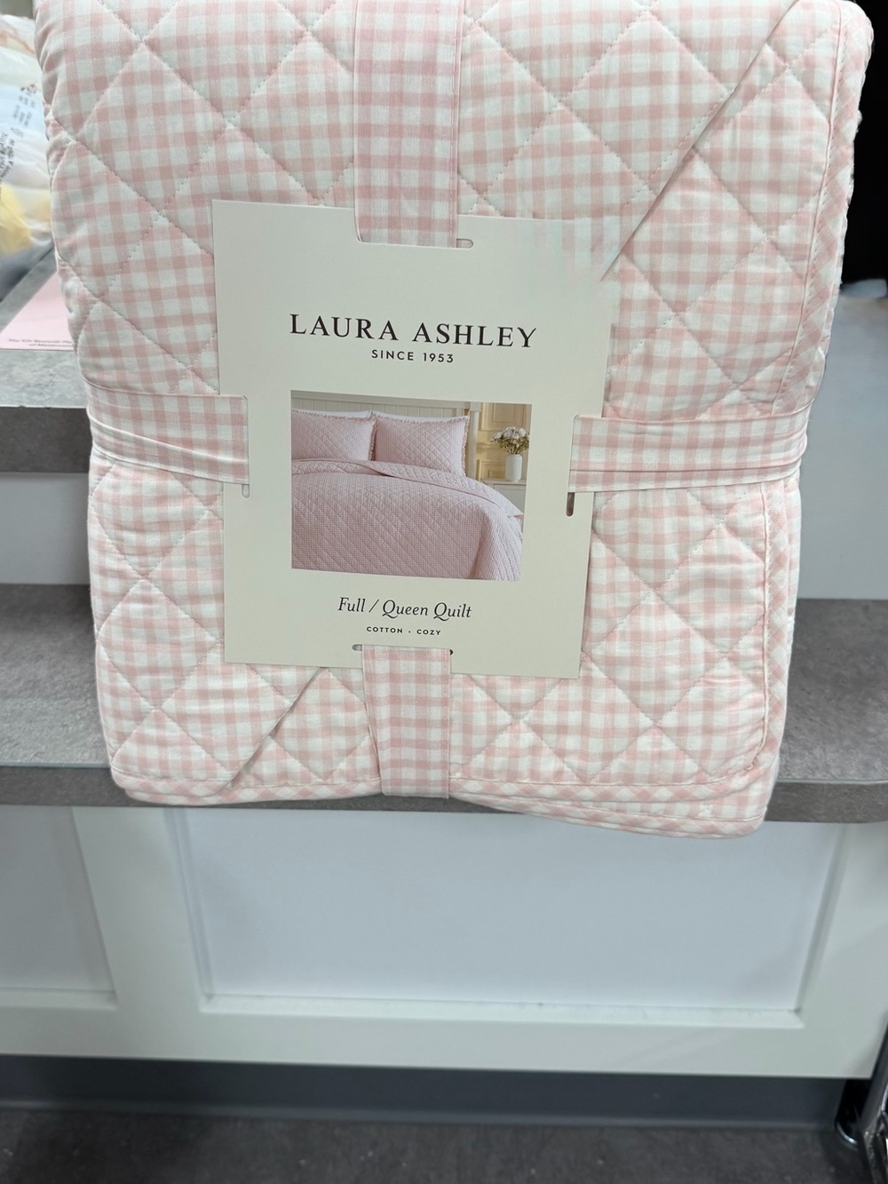 SOFT Pink Gingham Laura Ashley Full/Queen  Cotton Quilt ~ Shabby Chic Cottage
